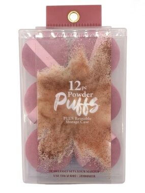 12pc Powder Puffs - Pink Reusable Makeup Sponges Case